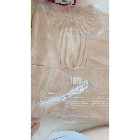 lunya cozy cotton silk zip pullover nutmeg XL - Picture 6 of 7